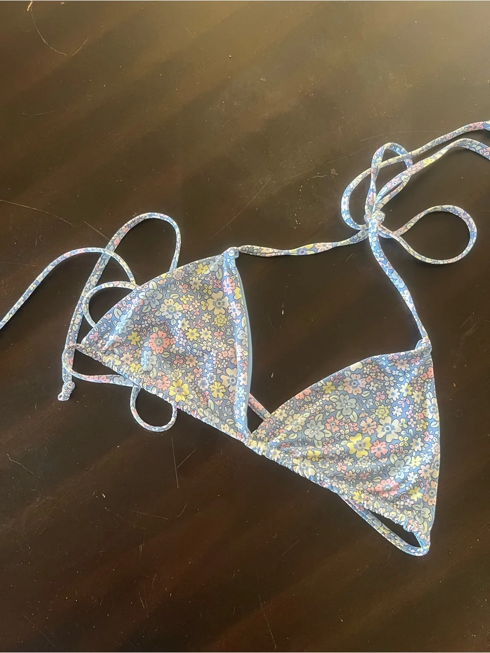 Frankie's Bikinis Blue Floral Triangle Bikini Top